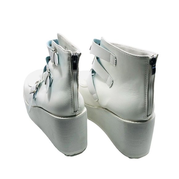 LUCKY STEP Women Platform Chunky Ankle Boots - Round Toe Zipper Wedges High - Picture 3 of 7